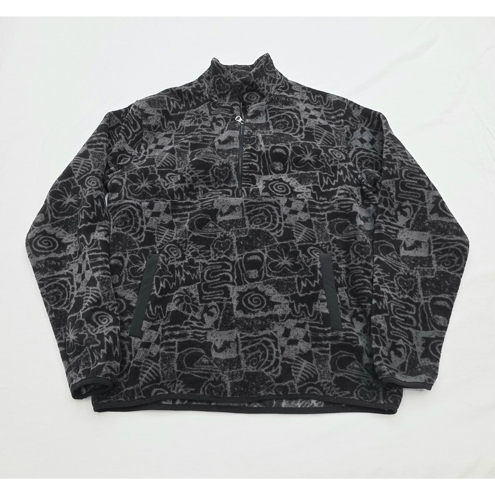 Quiksilver Y2K Black Fleece Abstract Pattern 1/4 Zip Sweatshirt Men's Size XL